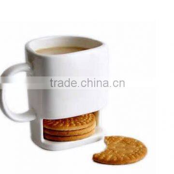 Custom 12oz pure eco porcelain coffee mug with cookie holder