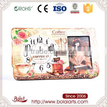 coffee beans and flowers printing rectangle mdf photo frame with clock