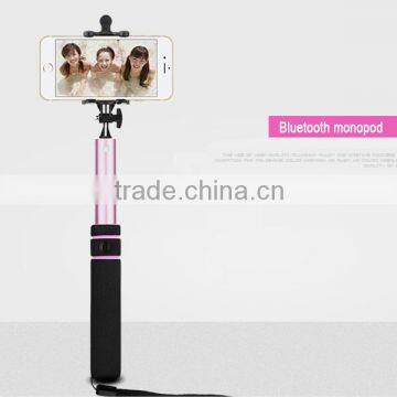 Promotional wireless aluminum bluetooth monopod selfie stick with mirror in tripod