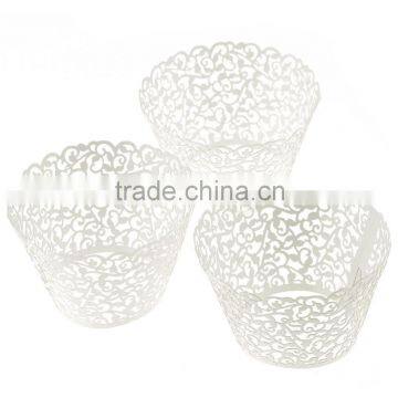 12pcs Laser Cut White Flower Vine Cupcake Wrappers Wraps Wedding Birthday Tea Party Decorations Free Shipping