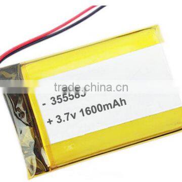 3.7v li polymer 355585 1600mah battery