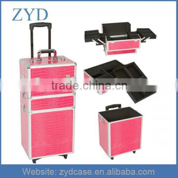 Professional Pink/Silver/Black/Zebra Pattern Aluminum Cosmetic Rolling Box Roll Beauty Case ZYD-HZ82204