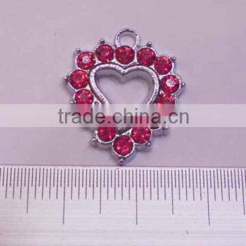 alloy red colour rhinestones heart charm pendant