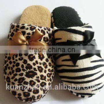 Super Soft Bedroom Hotel Leopard & Zebra Woman Slipper With Ribbon Flower
