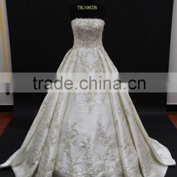 Lebanon designer design! 2016 new luxy mikado satin with heavy crystal beading vintage lace ball gown wedding gown