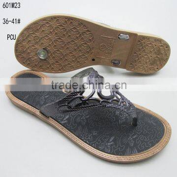 Good quality hollow metal vamp slippers, ladies PCU clip-toe slippers