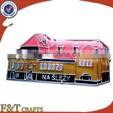 house shaped metal soft enamel badge with Epoxy dome