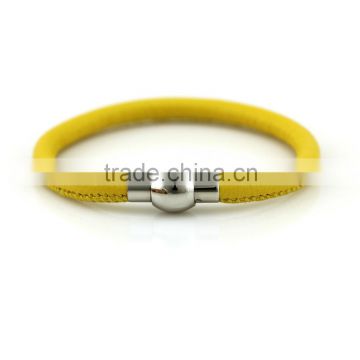 genuine sheepskin women wristbands,yellow women leather bracelets,stainless steel magnetic clasp leather cuff