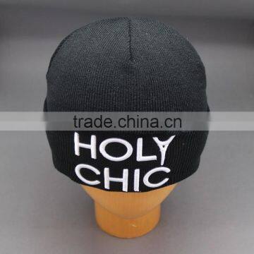 WHOLESALE CHEAP 3D EMBROIDERY FOLD UP BLACK BEANIE HAT