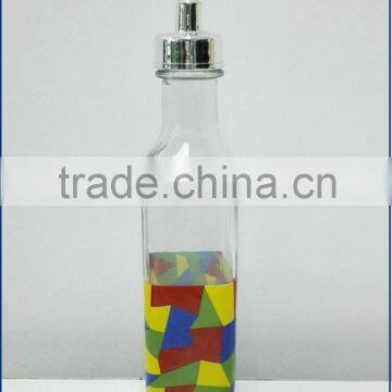 colored glass oil and vinegar bottle with dispenser