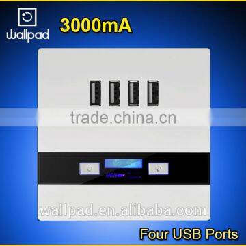 Hot New Products Wallpad White PC110~250V Electrical LED 4 Usb Charger Ports USB Power Wall Light Socket