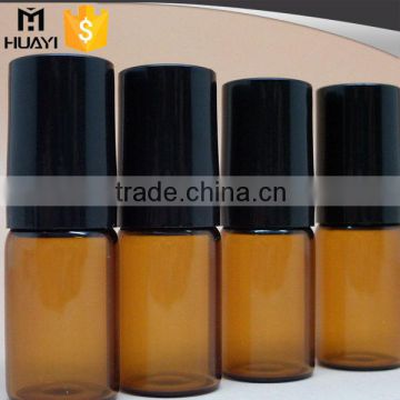 plastic cap 3ml amber glass roll on bottle with stainless steel roller ball for sale