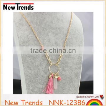 New design pink crystal pendant pink tassle chain necklace