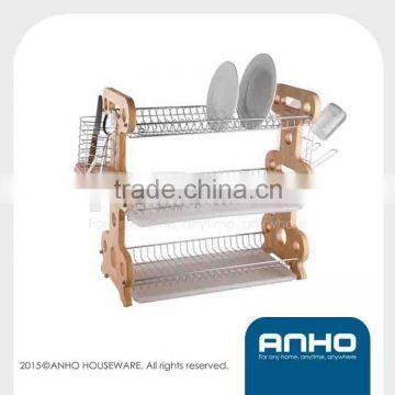 3 tiers kitcehn wooden curlery drainer