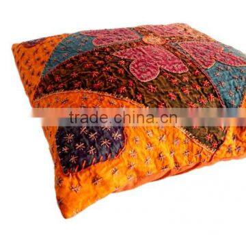 RTHCC-2 Floral Theme Kantha Patchwork Hot Selling Gujarati Embroidered Cushion Cover Home Decor Jaipur Manufacturer and Exporter photo-3