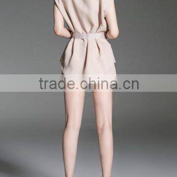 Two-piece-outfits Latest Fashion Design Women Clothing Apricot V Neck Top With Pockets Shorts photo-2