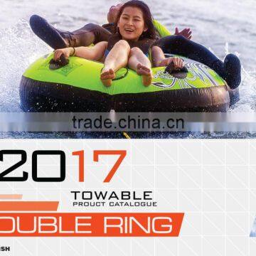 Inflatable towable snow skiing water tube double ring