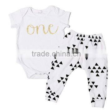 baby boys boutique outfits wholesale hot sale white short sleeve cotton soft print outfits