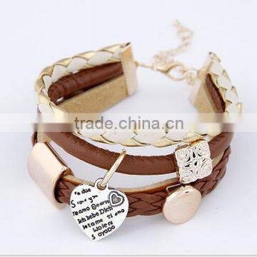 CZ91791 Hot sale Heart Pendant PU cortical multilayer Bracelet