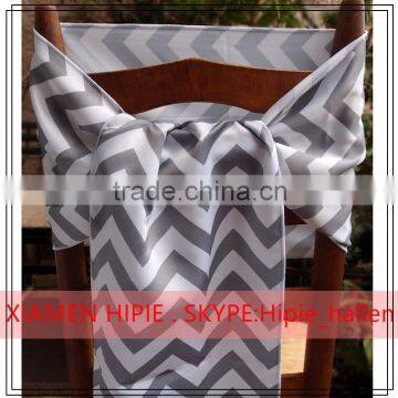 Grey and white Chevron striped Satin Chair Sash for wedding table decoration