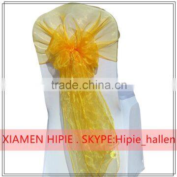 Yellow Organza Chair Cover Hood Chair Cover Sash Bow for party decoration                        
                                                Quality Choice