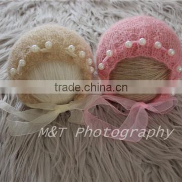 que Design Mohair Newborn Hat Newborn Photo Prop Newborn Bonnet With Satin Bow