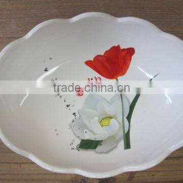 Food Safety Ceramic Salad Bowl with Flower Edge