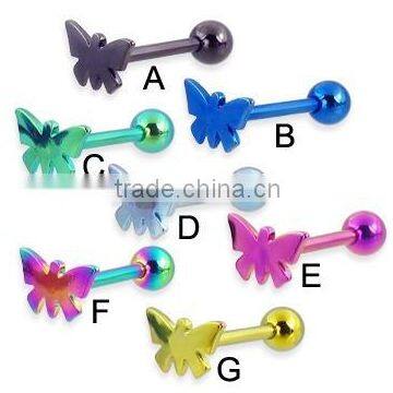 Titanium anodized Butterfly Tongue Ring Body Piercing Jewelry