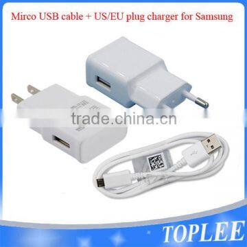 wholesale cell phone accessory 2A EU US Plug Charger + USB Data Cable For Samsung
