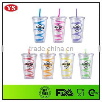 FDA certification Plastic double wall Slurpy with crazy straw 16 ounce