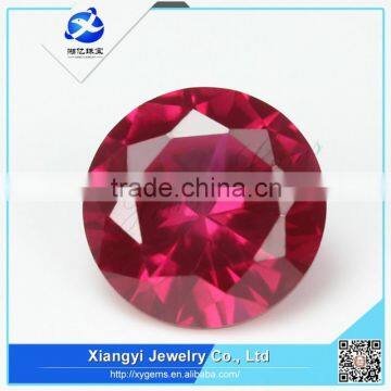 diamond cut round shape lab created ruby gemstone bead for jewelry