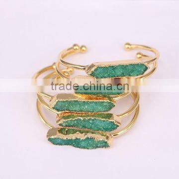 Fashion Gold Electroplated Brass Bangles, Natural Freshwater Pearl Gemstone Druzy Jewelry Bangles in Adjustable Size