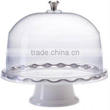 Acrylic Cake Dome, Plastic Tray, and Pedestal, 11" Diameter - White