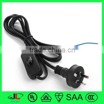 SAA 2 pin electric plug AC power plug lamp cord with inline switch