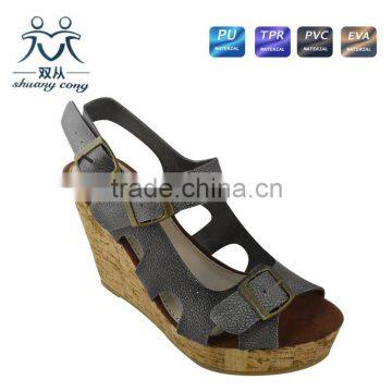 2016 Fuzzy PU Latest High Heel Wedge Fashion Women Fancy Girls Sandals