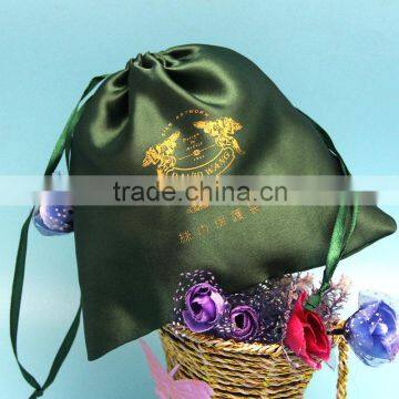 Custom Satin Logo Printing Silk Jewelry Bag Silk Drawstring Bag for Hair Packing