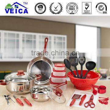 2016 modern kitchen design 35pcs stainless steel induction cookware palm restaurant cookware