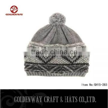 wholesale Black and gray stripe beanie hat with custom logo and size