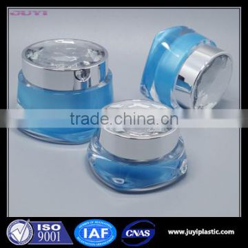 15g 30g 50g new design double wall plastic cosmetic face cream container,50g blue acrylic cosmetic cream jar with diamond cap