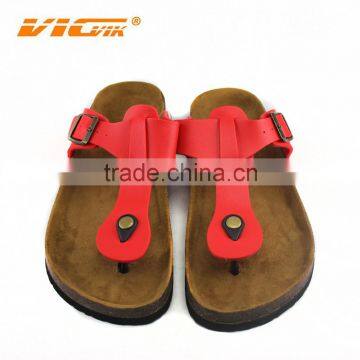 2015 red flip-flops cork outsole lady leather sandal shoes