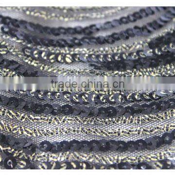 Latest Design Wave Pattern Fashion Sequin Fabric, Wholesale Sequin Mesh Fabric / Stretch Sequin Embroidered Fabric photo-4