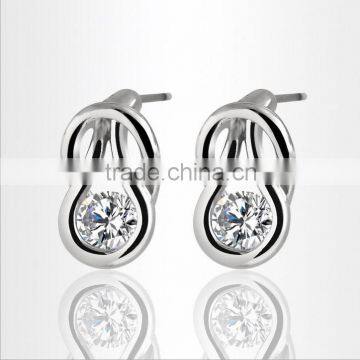 Korean style Beautiful alloy plating women's clean zircon luxury silver stud earring crystal