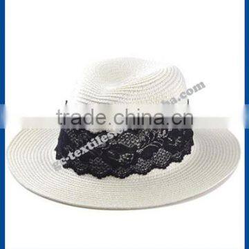 hot new products for 2014 Spring and summer simple with balck lace straw hat and cap custom logo