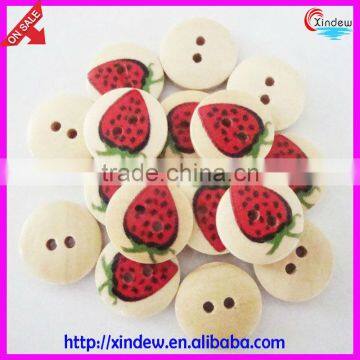 Strawberry round printing wooden button for children 24L