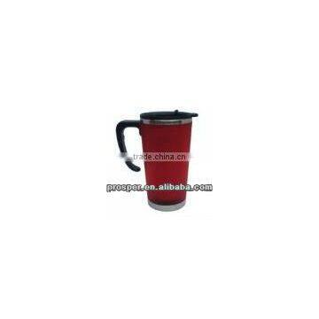 Red food grade stainless steel cup with handle