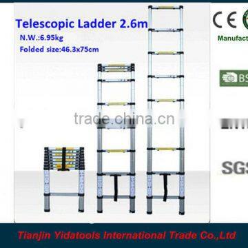 2.6m 9 steps EN131 extension aluminum telescopic lightweight ladder