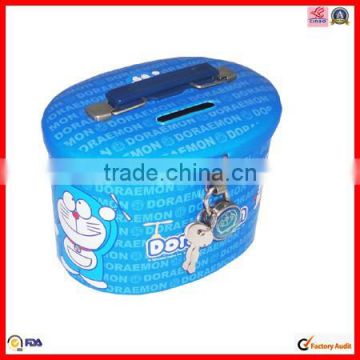 manufacturer blue oval shaped tin box for saving coins