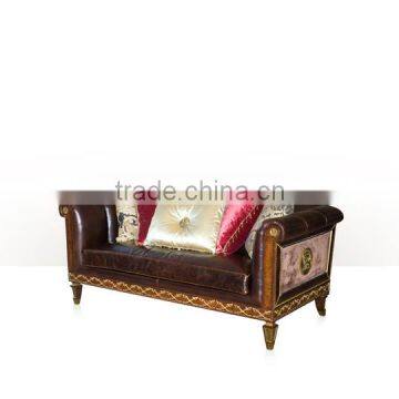 Vintage Royal Style Castle Sofa Luxury Button Tufted Leather Sofa Set Imperial Noble Wood Carved Living Room Sofa Set