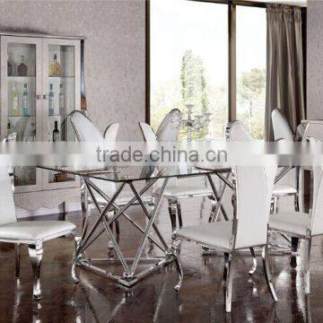 Glass Top Stainless Steel Base Dining Table and Chair AH126 photo-2