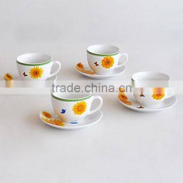 8PCS Ceramic Cup and Saucer with Decal Printing, Set of 4 250CC Cup and Saucer